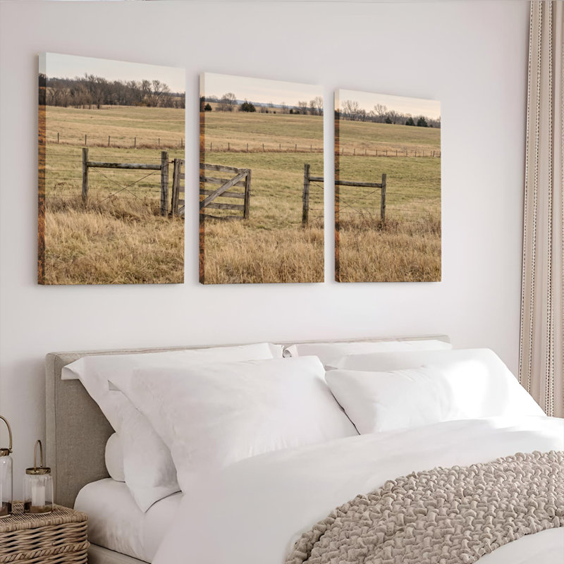 Ensemble de 3 tableaux sur toile représentant des paysages ruraux, parfaits pour décorer un salon, une chambre ou toute autre pièce de la maison.
