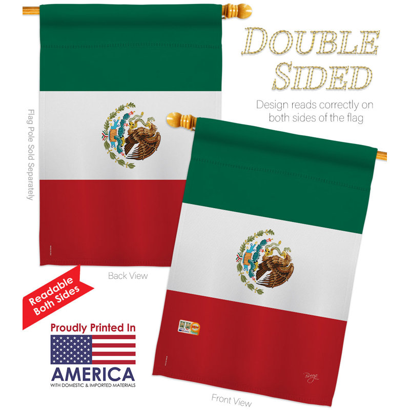 Drapeau de maison en polyester 2 côtés 3 pi 3 po x 2 pi 3 pi Mexico Country