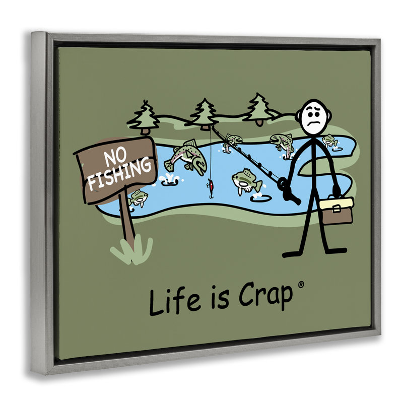 «No Fishing at Pond Floater» par LIC, Cadre flottant gris lustré, H 17 po x l 21 po