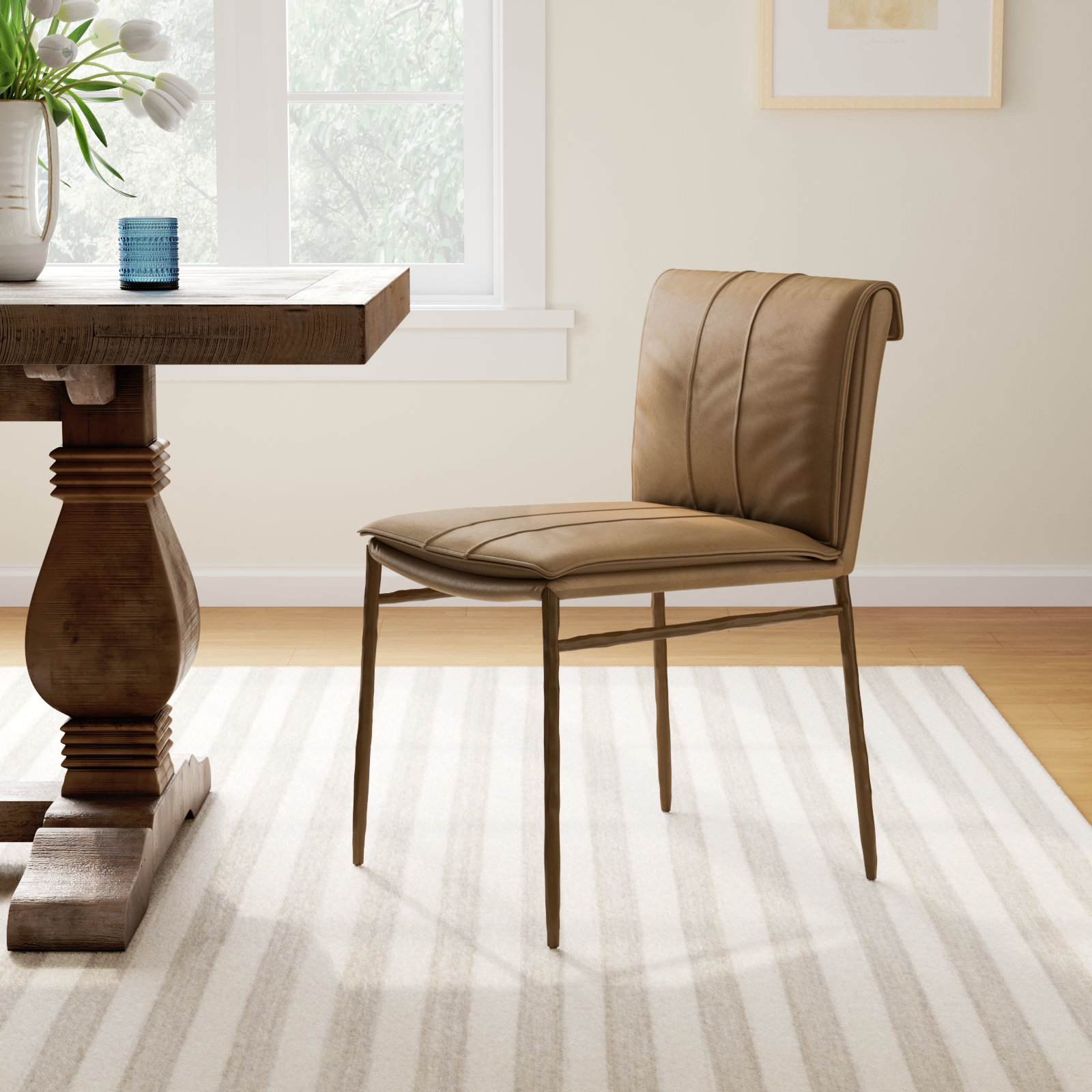 Mayer Leather Side Chair, Tan