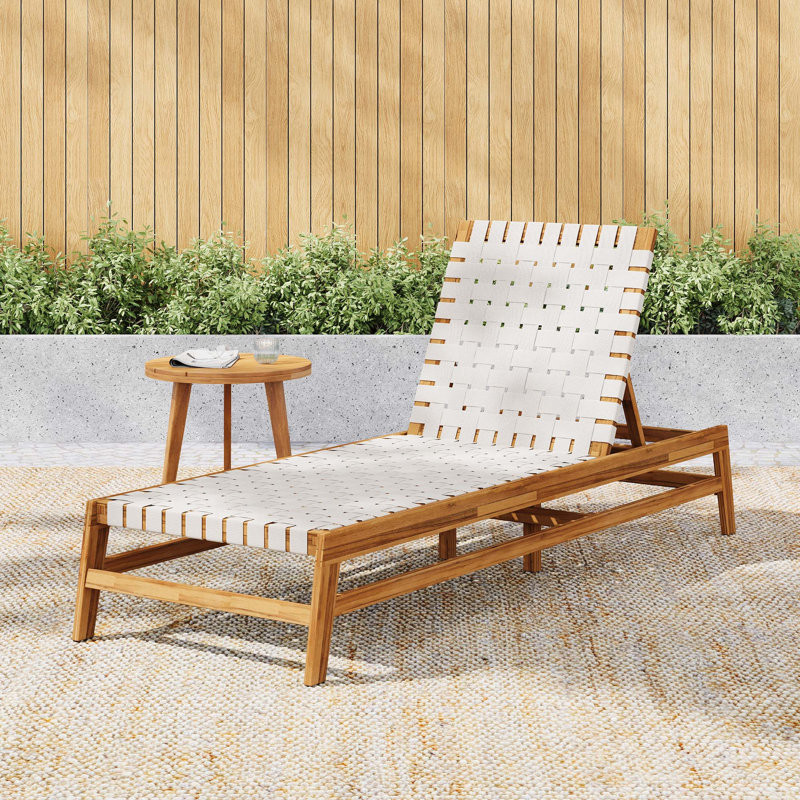 Chaise longue d'extérieur en corde pour patio, Teck