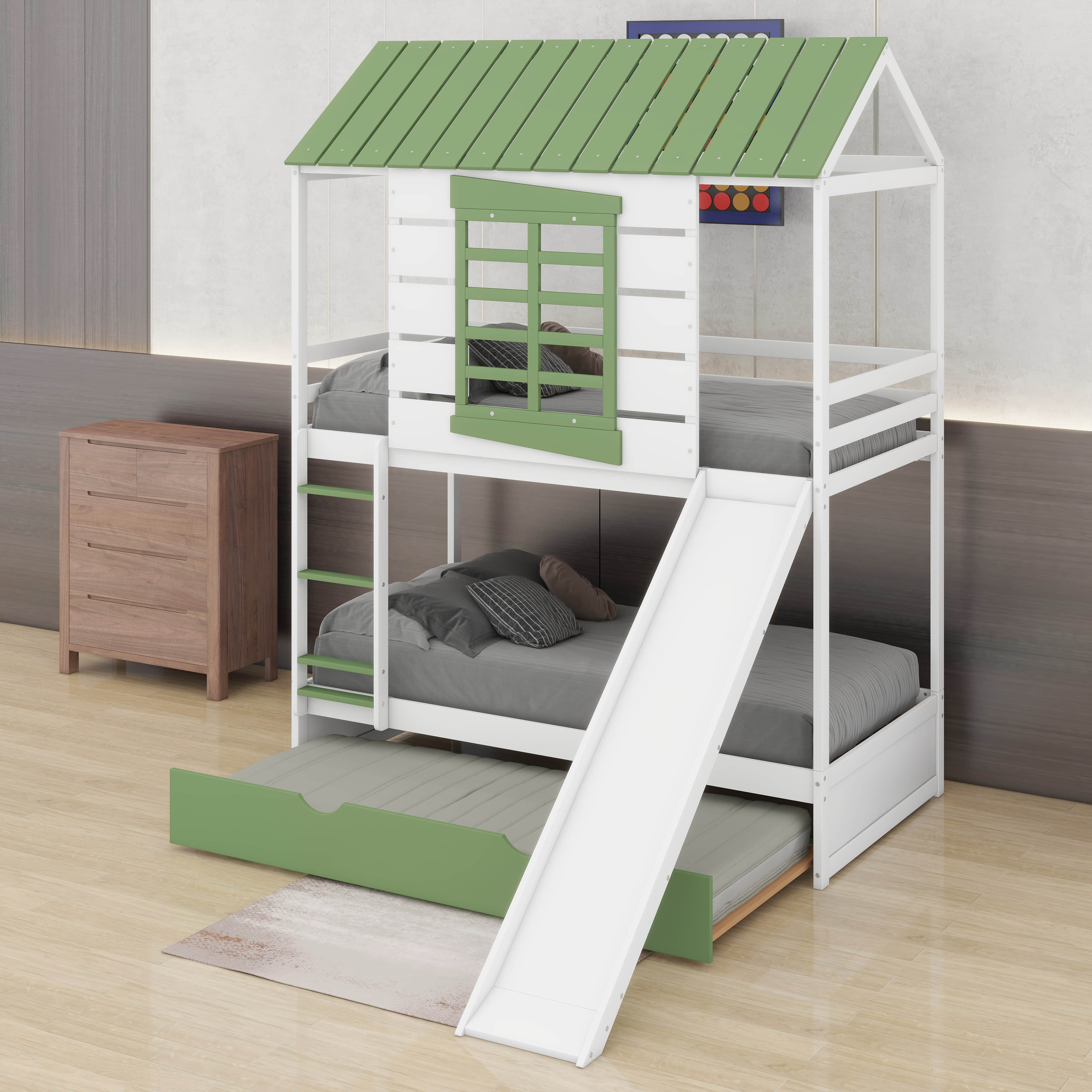 Harriet Bee Twin Over Twin Size Bunk Bed With Convertible Slide And ...
