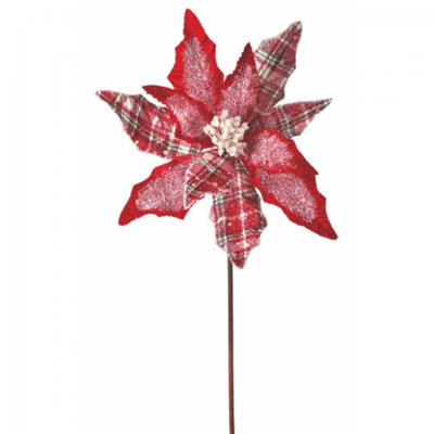 Tige de poinsettia givré écossais et velours fleur artificielle