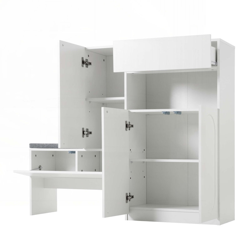 18 Pair Shoe Storage Cabinet With Bench, White