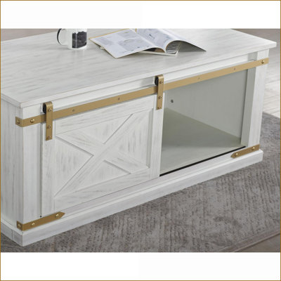 Blanc antique Table basse dorée rustique avec tiroir double-face Tablette ouverte pour le salon