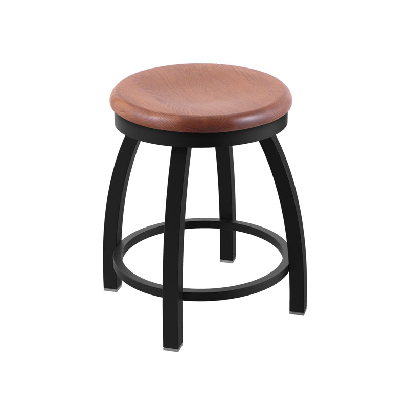 802 Misha Swivel Vanity Stool with Wood Seat, Medium Oak, Black Wrinkle