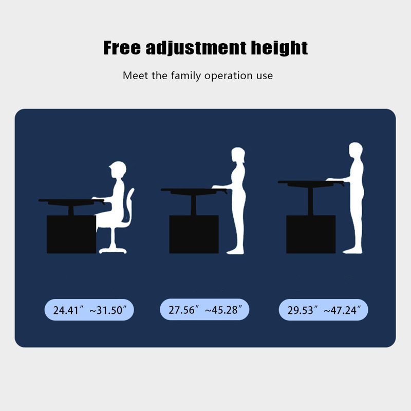 Black Rectangular Hight adjustable Sintered Stone + Carbon Steel with 2 drawers desk