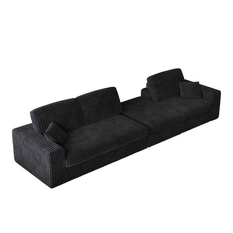 Boneless 114.5'Modern Corduroy Modular foam Sofa, Recliner Seat reversible Sofa, 2-in-1 Sofa with Recliner and L-Shaped Sofa Combination with Three Cushion Neck Pillow Combination and Two Throw Pillows