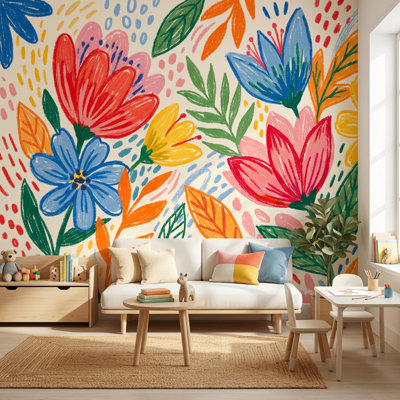 Floral Wallpaper Playful Vibrant Wall Mural