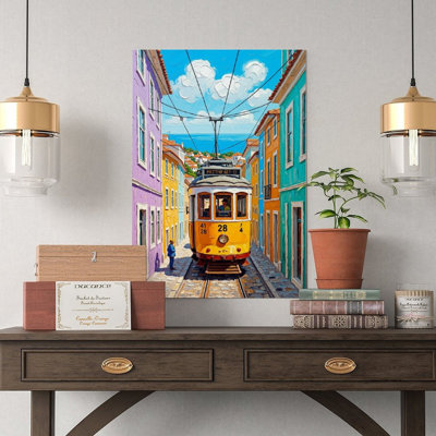 Canvas Wall Art Lisbon Tram Art Print, Portugal City Decor-2 Vintage Poster Print Home Decor