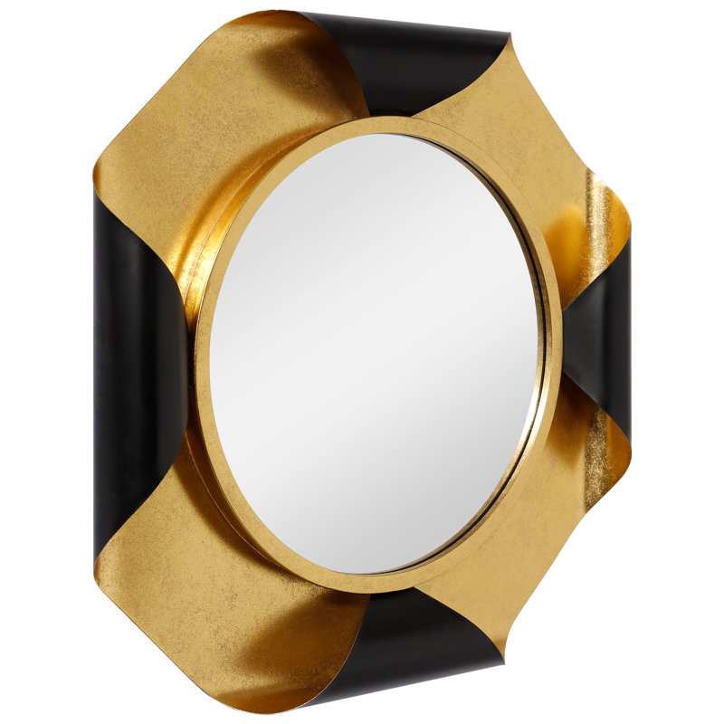 Round Gold Foiled Octagon Vanity Mirror with Curled Metal Frame