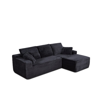 Velours côtelé en L de 104 po pour famille et appartement, chenille douce, configuration modulaire, canapé-lit confortable et relaxant, conception adaptative noire désossée, peau, canapé, vie moderne