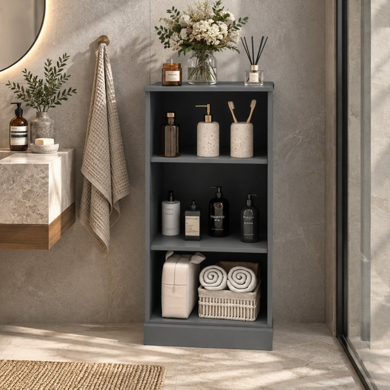 Armoire de salle de bain 100% bois massif avec tablettes réglables, H 35,75 po x l 16,5 po x P 15,5 po, Gris