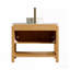 Meuble-lavabo de 91 cm (36 po) avec lavabo, meuble de rangement autoportant en contreplaqué avec 2 portes à texture bambou et étagère ouverte, lavabo rond en céramique blanche et plateau en pierre frittée blanche de Carrare, couleur grain de bois-235052321