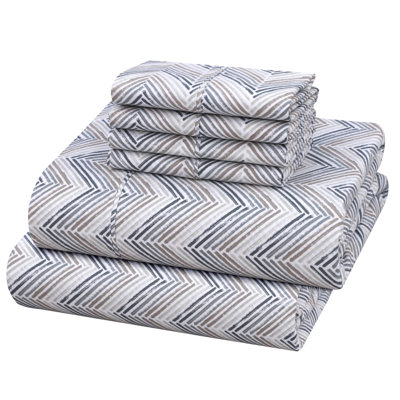 RUVANTI 6 Piece Sheet Set 100% Cotton Percale Sheets California King Size, Inverted Streak