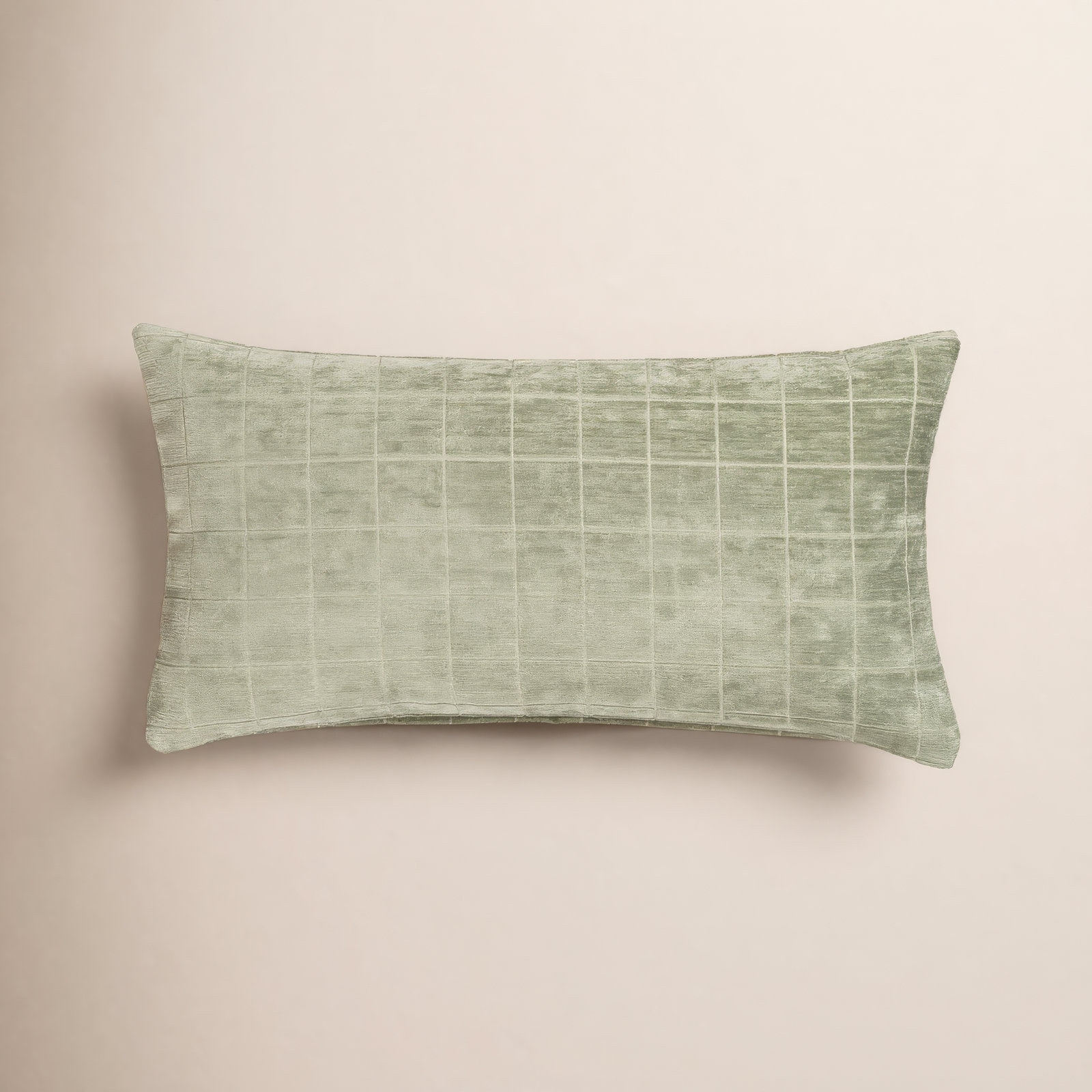 Otterville Velvet Grid Lumbar Pillow, Polyester, 12"H x 21"W, Laurel Green Block
