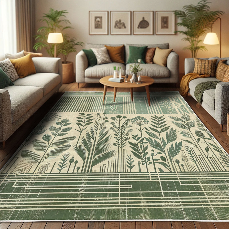Leafy Design Blue and Beige Synthetic Area Rug 2'3" x 3'9"