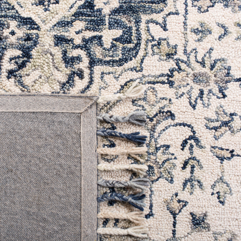 Tapis ivoire / bleu en laine / coton touffeté à la main Arkadijus, Tapis de couloir 2 pi 3 po x 11 pi