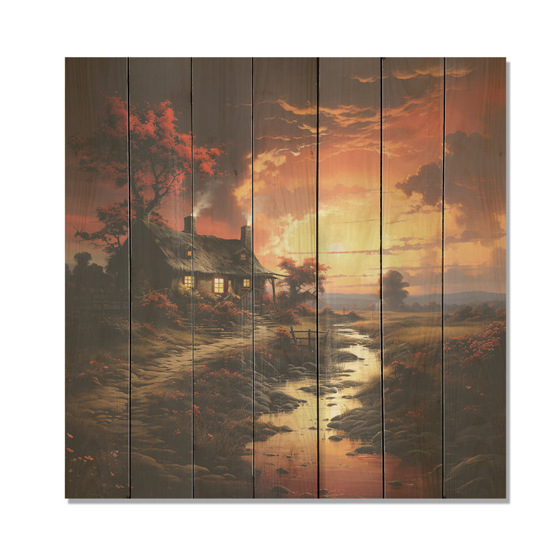 Cottage Sunset Sanctuary I - Landscape Canvas On Wood Print, 15" H x 15" W