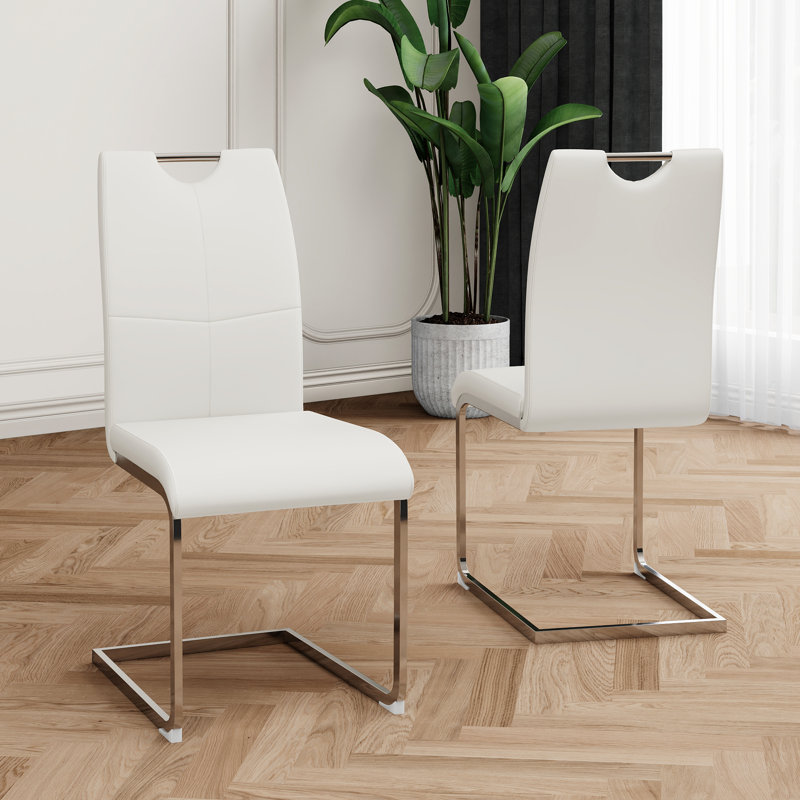 Chaise d'appoint, L 22,63 po x l 16,54 po x H 38,3 po, métal, ensemble de 2, blanc et argent, siège rembourré