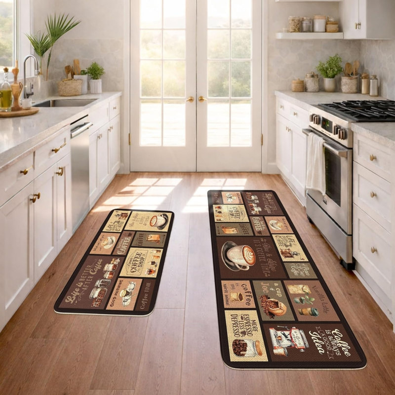 Ensemble de 2 tapis de cuisine à motif café collage