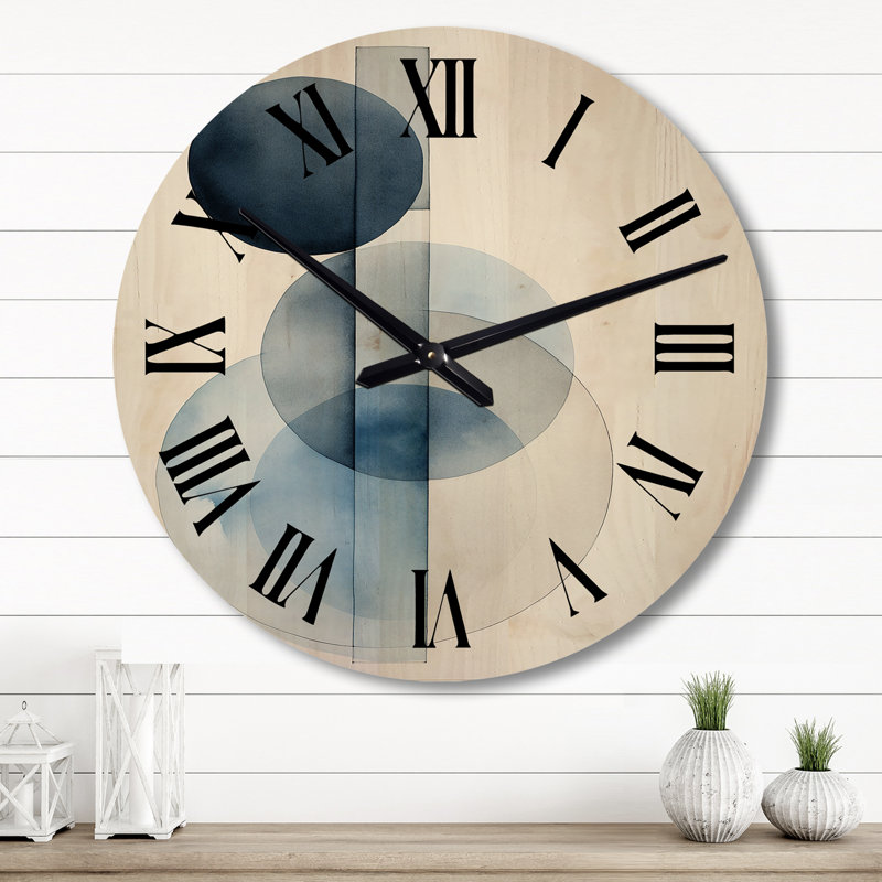 Orbicular Unity Minimal In Retro Blue II - Modern Geometric Oversized Wood Wall Clock, Grand
