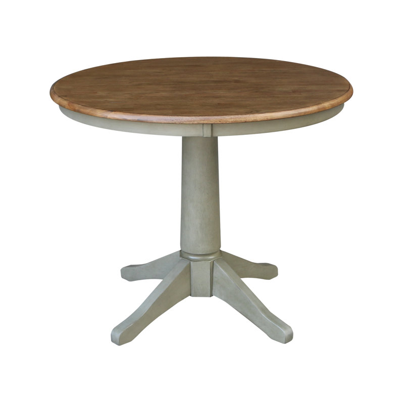 Imilia Solid Wood Pedestal Dining Table, 29.9" H x 36" L x 36" W, Hickory/Stone