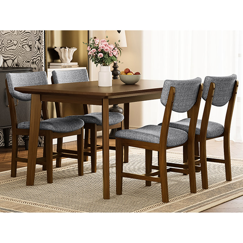 5 tables de salle à manger rustiques comprenant 1 table rectangulaire en bois massif et 4 chaises rembourrées, idéales pour les repas en famille, noyer: petites réunions de style, finition