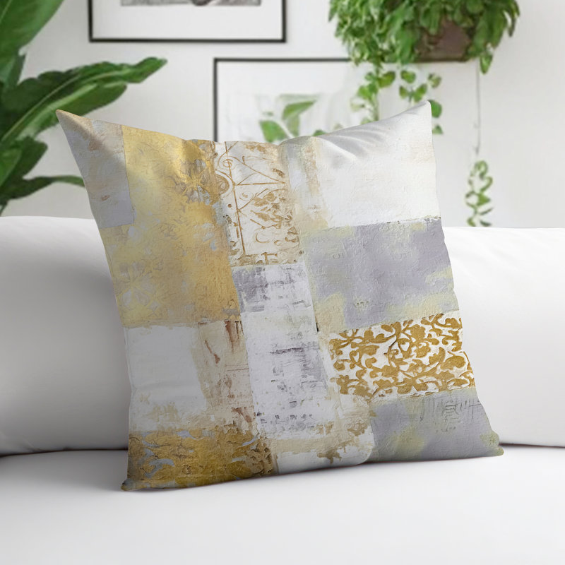 Coussin Blois, H 15 po x l 15 po, Gris/doré