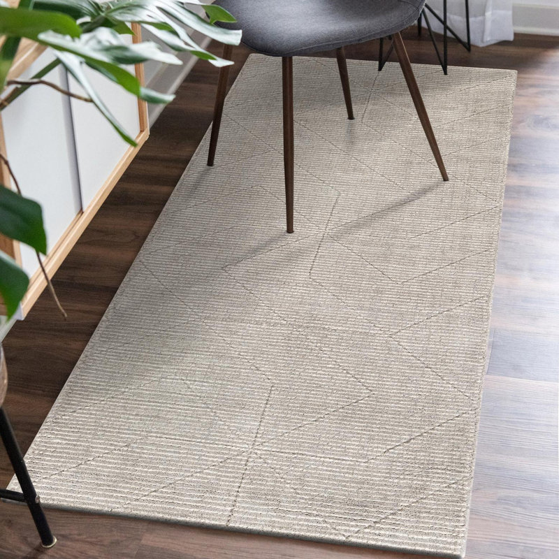 Tapis géométrique en laine touffeté à la main Cyndle, Tapis de couloir 2 pi x 8 pi
