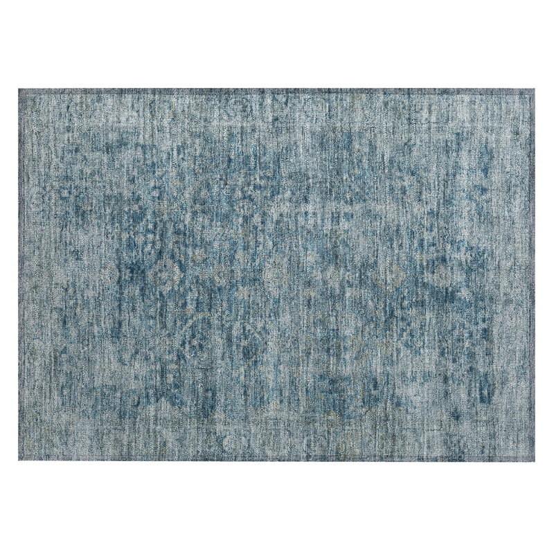 Machine Washable Indoor/Outdoor Xhevrie Blue Rug, Rectangle 1'8" x 2'6"