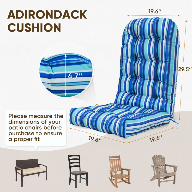 2 Piece 4.7" Thick High Back Chair Cushion Indoor and Outdoor Seat / Back Cushions with Straps, Adjustable Back Buckle