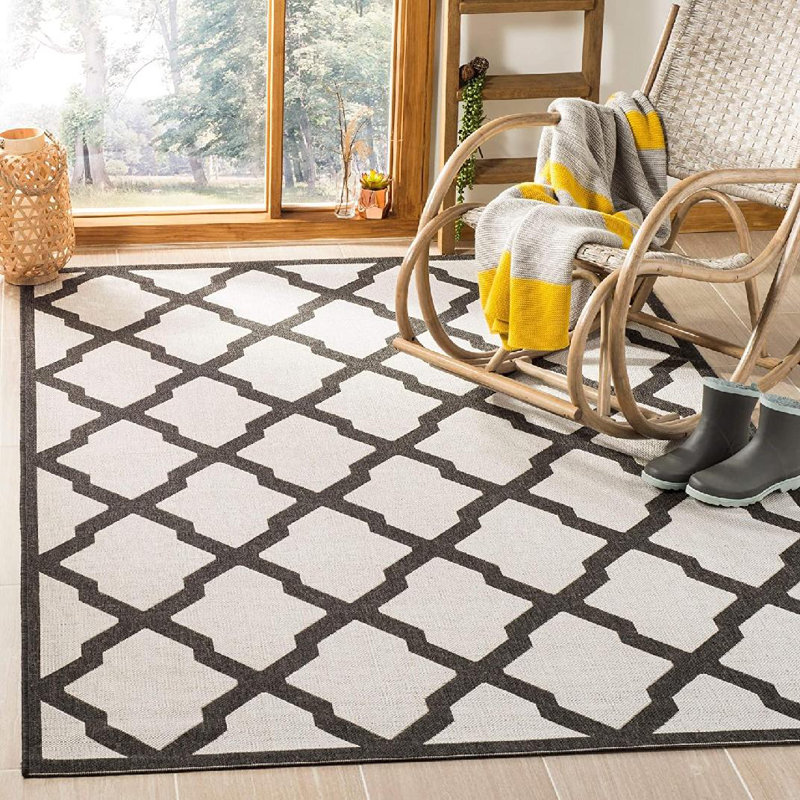 Tapis d'intérieur / extérieur à motif géométrique 100 pièces Ferrill, Rectangle 8 pi x 10 pi
