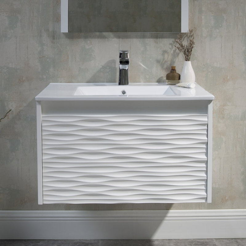 Meuble-lavabo mural simple et flottant 30 po avec lavabo en céramique, Blanc