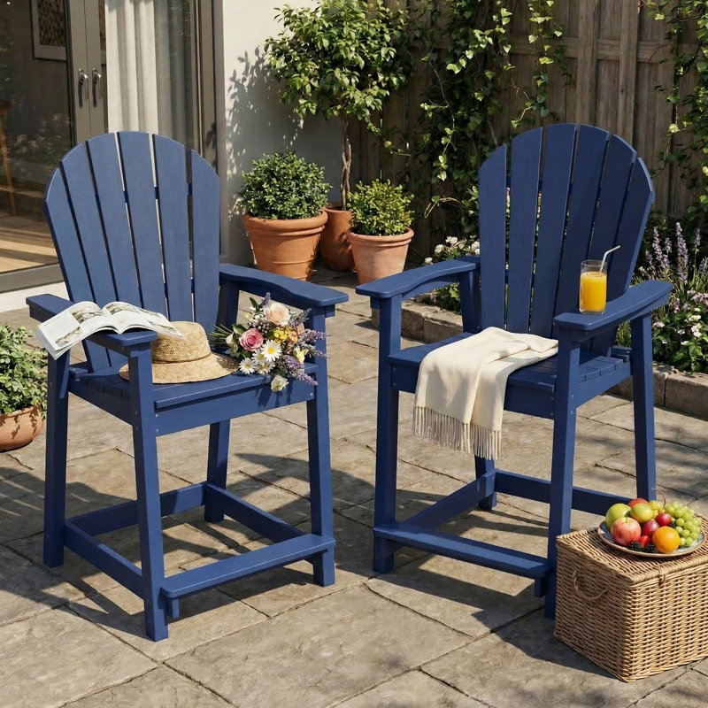 HDPE Tall Adirondack Bar Chair (Set of 2) – Outdoor High-Top, Navy