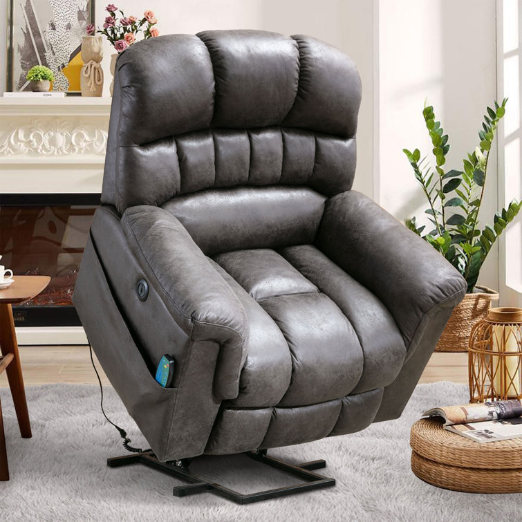 40.5 Wide Contemporary Microsuede Very Comfortable Power Reclining Heated Massage Chair Latitude Run Fabric: Dark Gray Microfiber/Microsuede