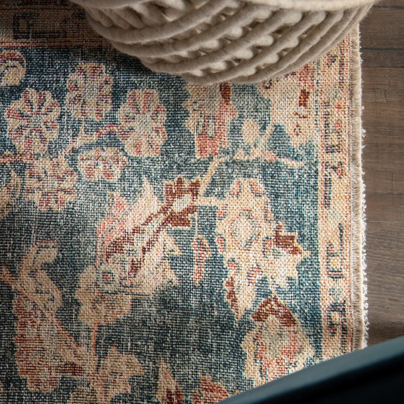 Tapis bleu sarcelle / beige Faye, Rectangle 6 pi x 9 pi