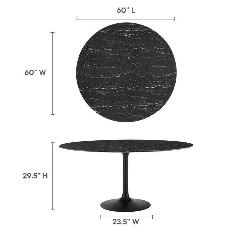 Black Round Marble Pedestal Dining Table for Six