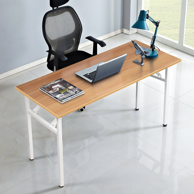 Katie Adjustable Metal Base Computer Desk, Teak/White, 29.5" H x 47.2" W x 23.6" D