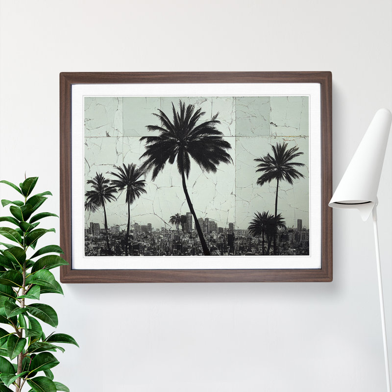 Expressive Palm Trees - Single Picture Frame Print, 25cm H x 34cm W x 2cm D, Walnut