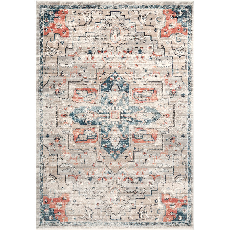 Tapis oriental beige / bleu Lookout, Rectangle 8 pi x 10 pi 3 po