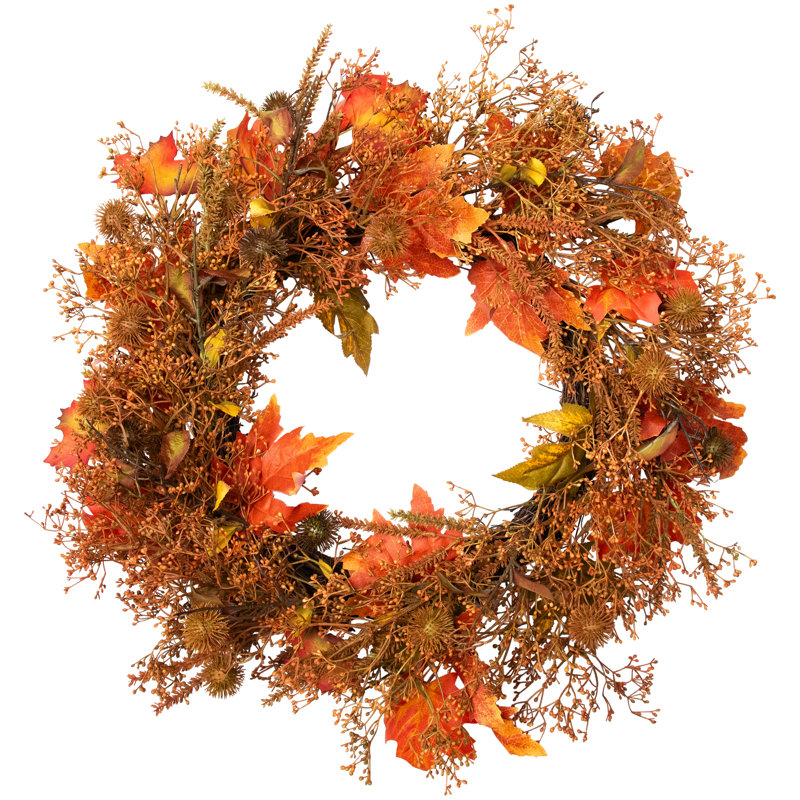24-Inch Autumn Harvest Maple Leaf With Berries Artificial Wreath; Unlit
