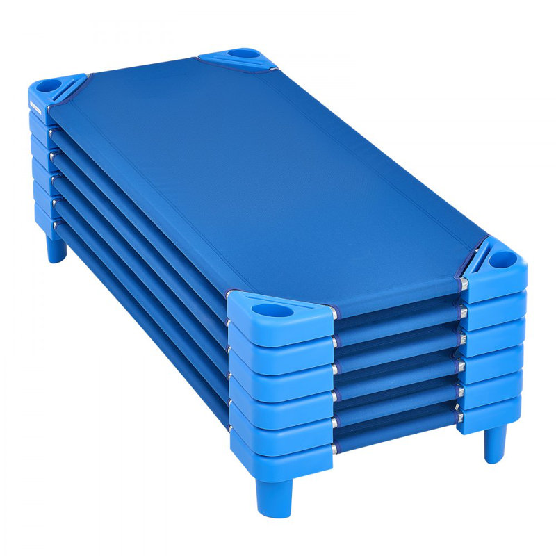 Lit de bébé empilable, lit de bébé portatif pour lit de tout-petit, lit de jour standard pour enfants de L 52 po x l 23 po, lits de garderie en classe préscolaire pour dormir, se reposer, sieste, bleu