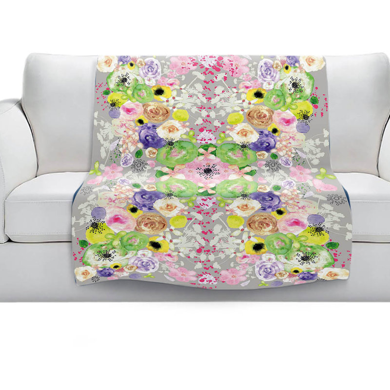 Couverture de sherpa griege doux à fleurs romantiques, l 51 po x L 60 po