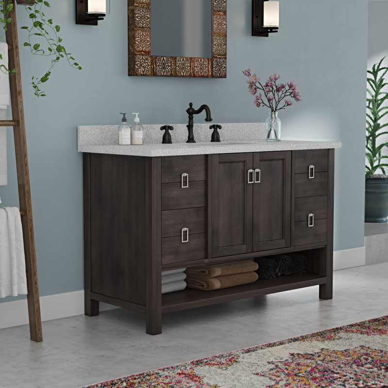 Wilhoit 49'' Single Bathroom Vanity with Top, Silvery Brown/Gray Granite