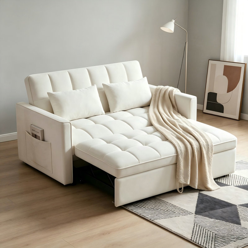 Canapé-lit en velours 51 po avec lit escamotable, canapé-lit convertible avec dossier réglable et poche latérale 51 po
