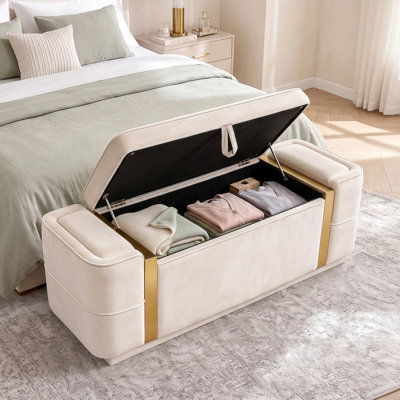 Banc ottoman Lumira en velours avec coffre de rangement relevable pour chambre et entrée