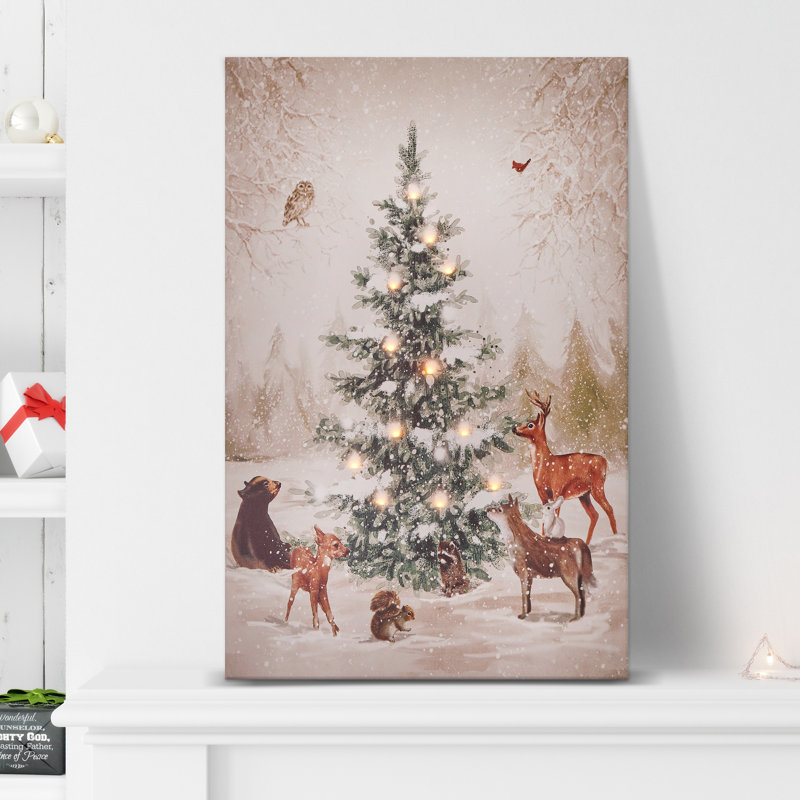 Impression à DEL 16 po x 24 po à pile avec animaux de la minuterie par arbre