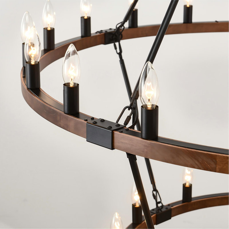 Lustre en bois massif à 2 niveaux
