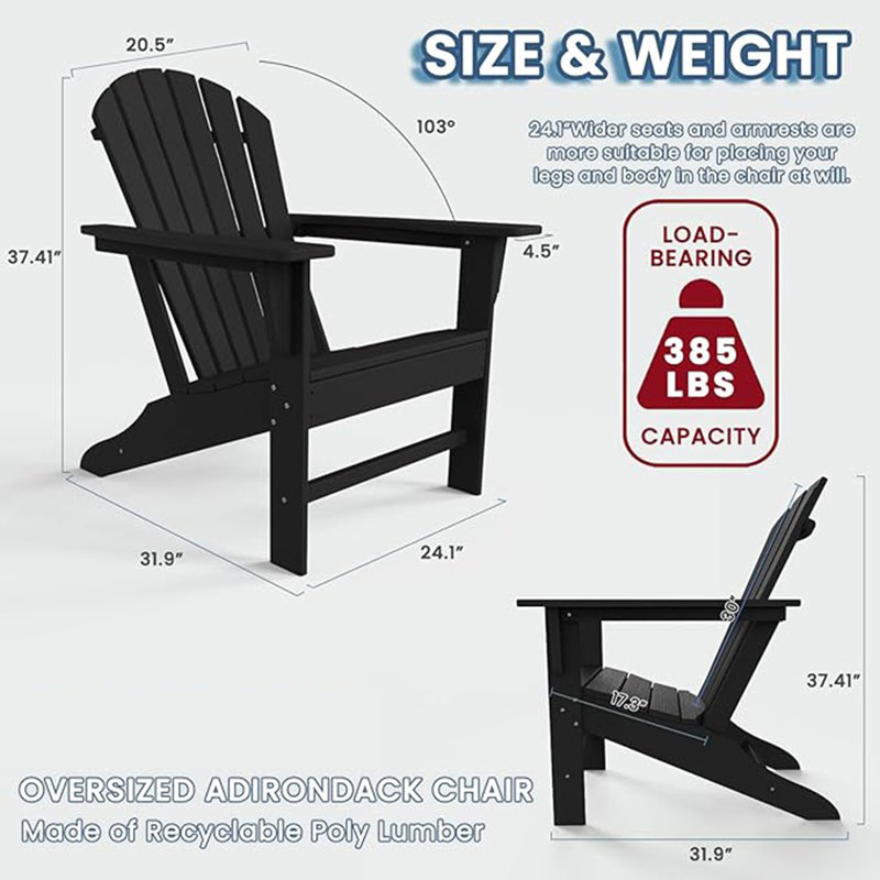 Chaise Adirondack toutes saisons en poly / résine (ensemble de 4), Noir